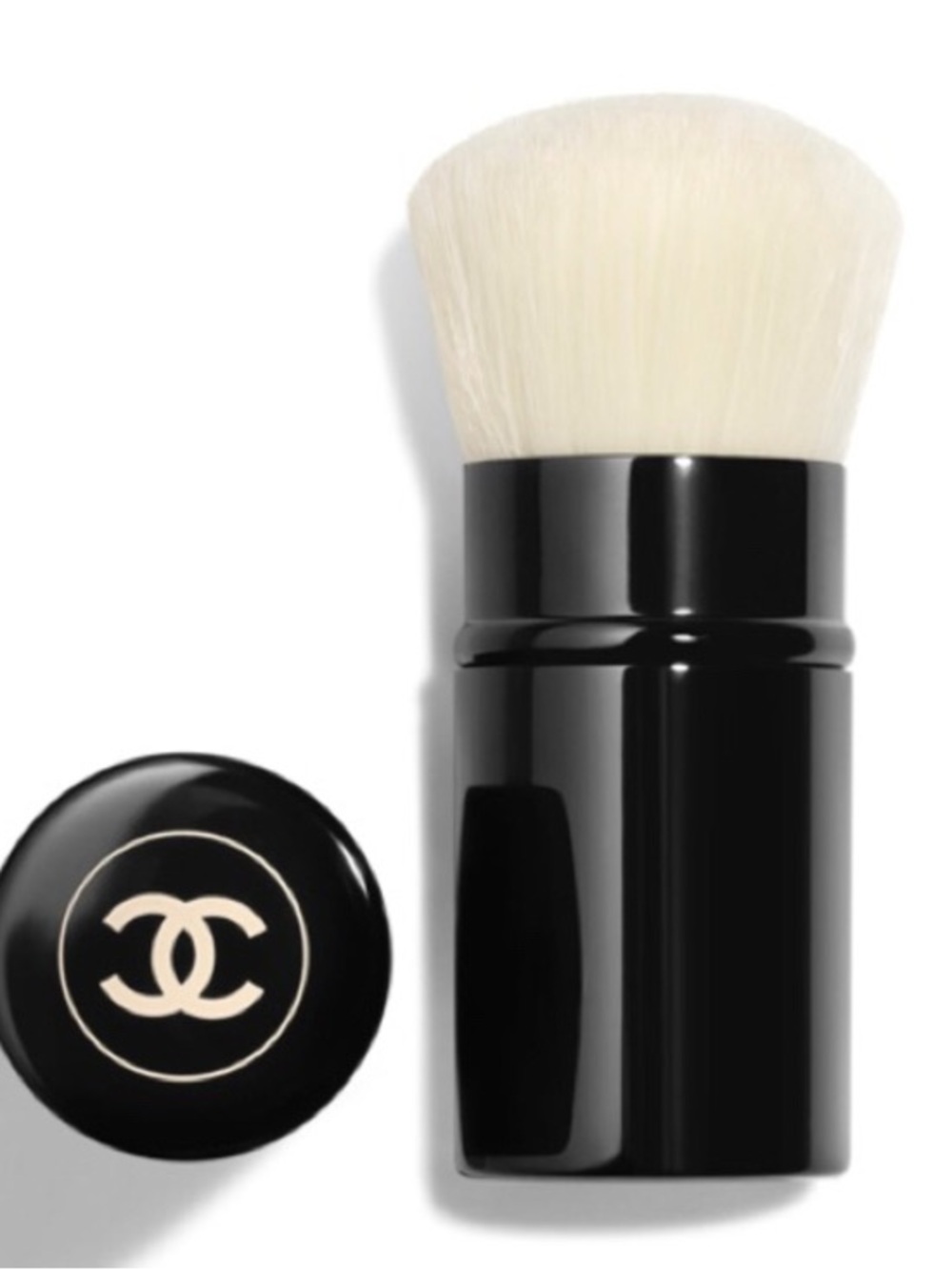 CHANEL Black Compact Retractable Kabuki Brush with White Bristles